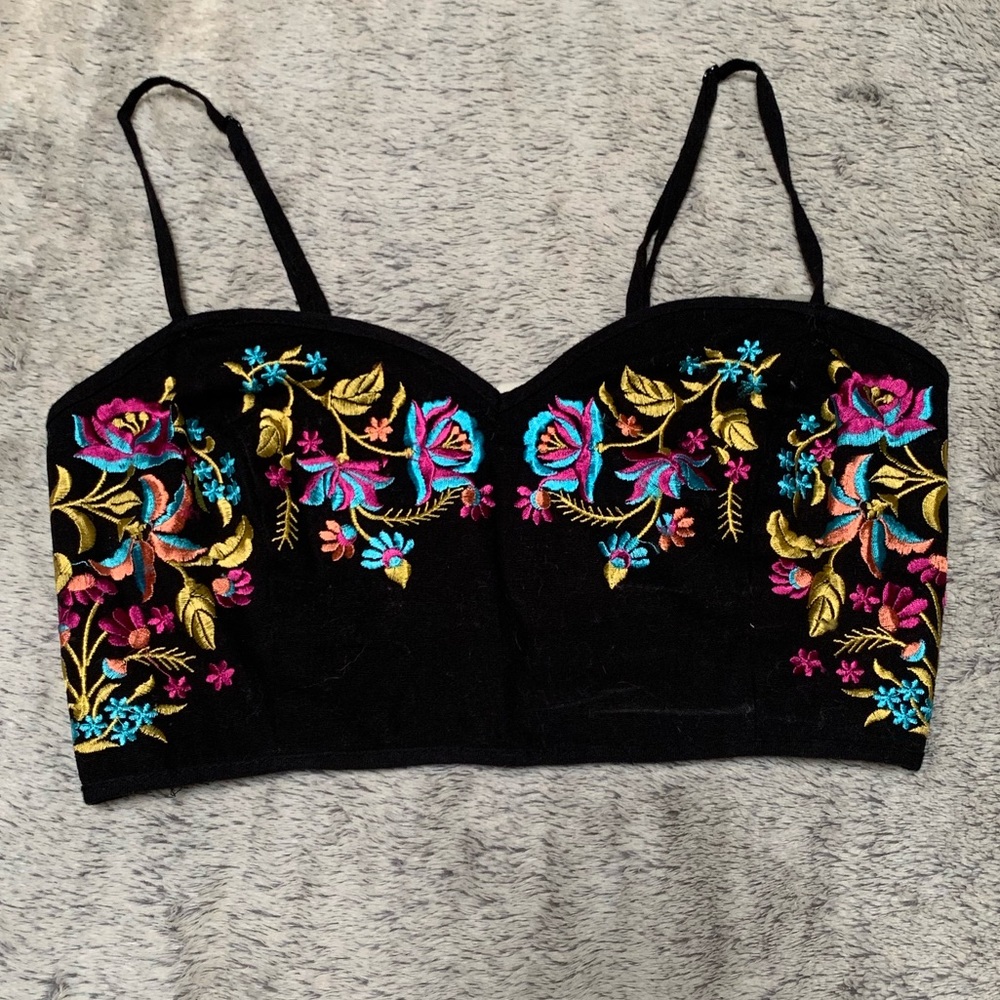 Pacsun Black Crop Top with Embroidery